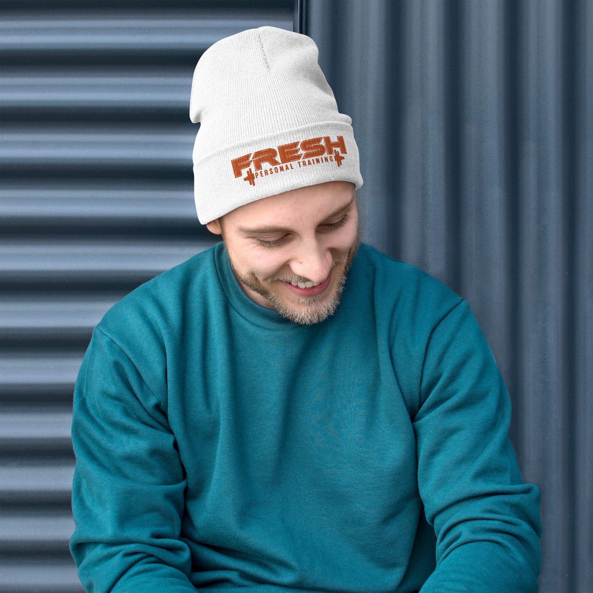 White Embroidered Beanie