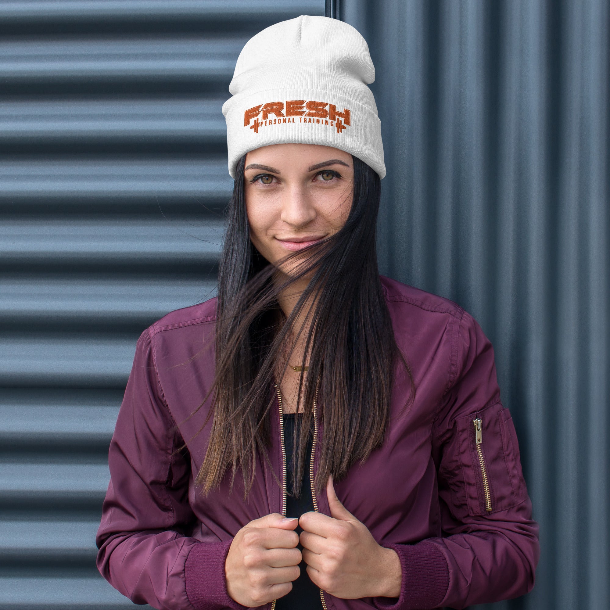 White Embroidered Beanie
